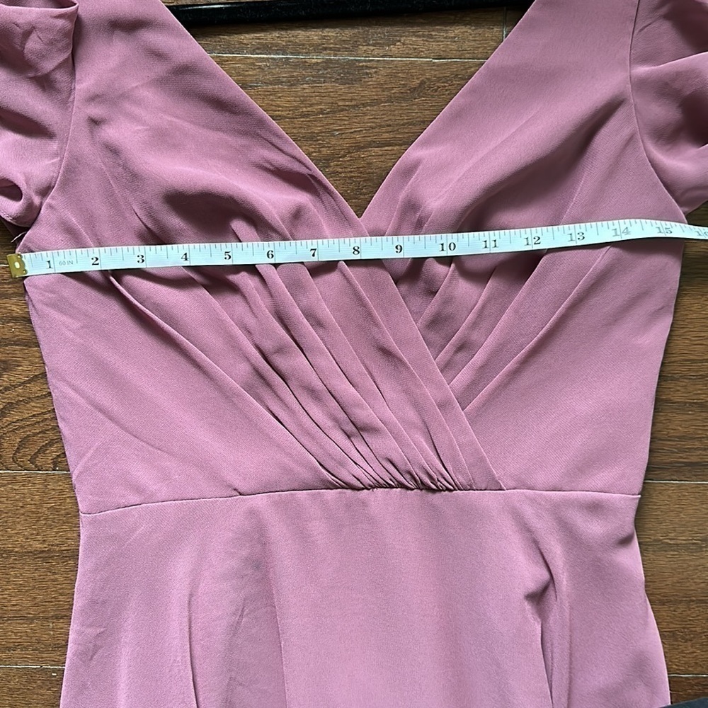 David’s Bridal A-Line Gown Surplice V-Neck Ruffle Sleeve Chiffon Pastel Purple - Picture 14 of 16